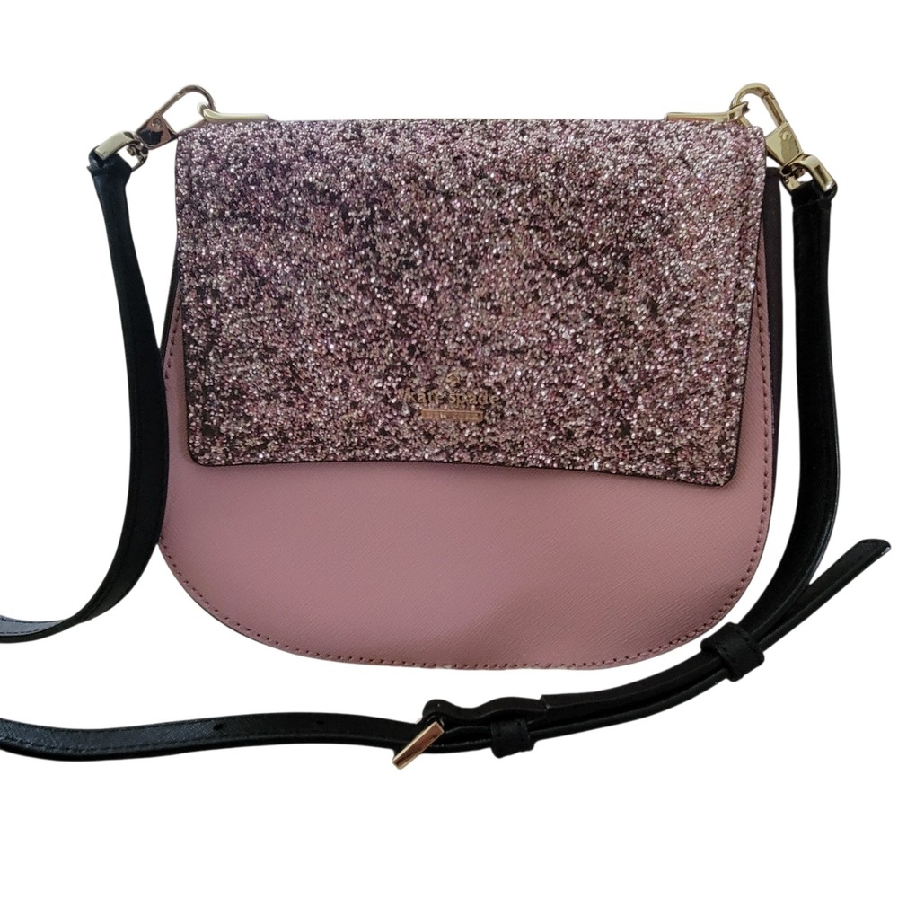Kate Spade Pink Glitter Flap Crossbody Bag Blush Saffiano Leather Gold Hardware